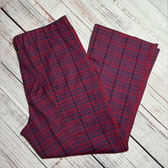Maeve for Anthropologie red/blue plaid high-rise flare pull-on pants. Size XL. - Picture 2 of 10